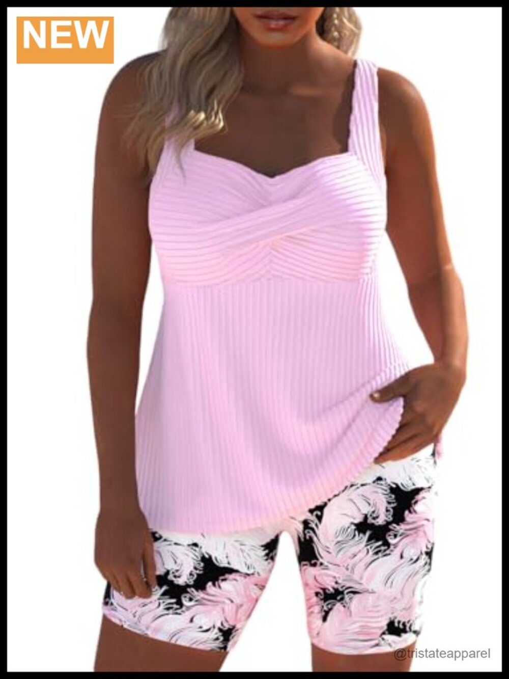MODLILY Surplice Tankini Set with Boyshorts Sleeveless Swimwear